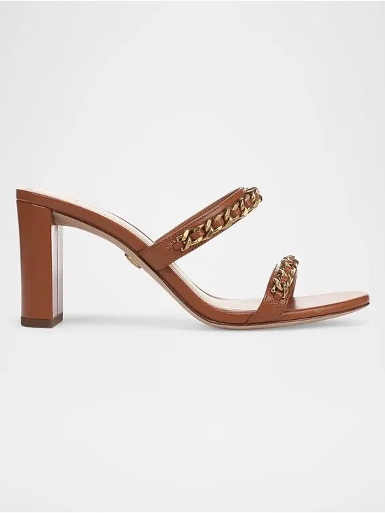 Veronica Beard Shoes - Veronica Beard Gretchen Chain Two Strap Leather Heeled Sandals in Honey Tan 8